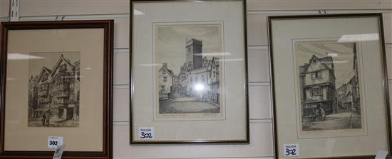 3 etchings of Exeter 21x14cm